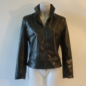 Womens Lobos Dark Olive Green Full Zip Faux Leather Jacket M